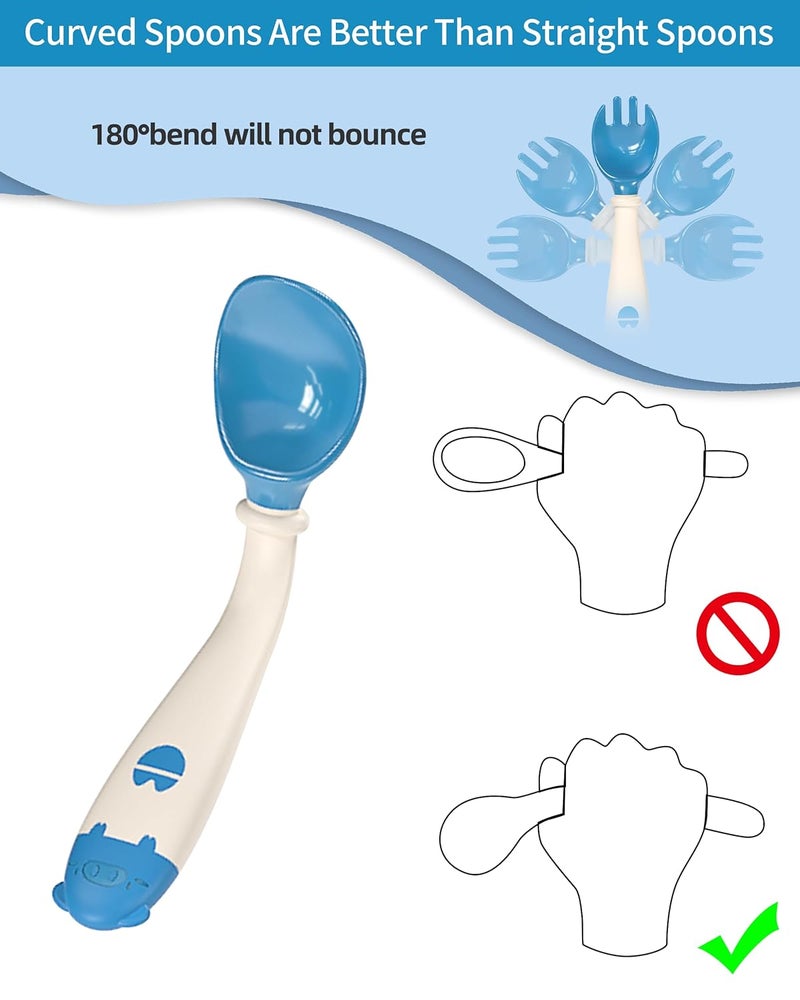 Deejoy Toddler Utensils, Self-feeding Flatware Set withTravel Case, Baby Spoons and Forks with Silicone Bendable Handle, Easy Grip Heat-Resistant, Ideal for Kids, Stage 2 (Blue) - Image 5